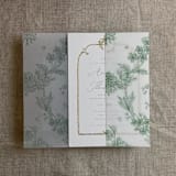 "Venetian floral lace sage color printed vellum wrap for 5x7 card | pack of 10" - Invitation Jackets and Overlays in green by Ivory Invitations