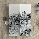 "Black vineyard landscape sketch printed vellum wrap for 5x7 card | pack of 10" - Invitation Jackets and Overlays in black by Ivory Invitations