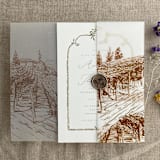 "Brown vineyard landscape sketch printed vellum wrap for 5x7 card | pack of 10" - Invitation Jackets and Overlays in brown by Ivory Invitations