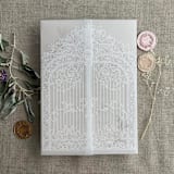 "White ink print Baroque style arched gate vellum wrap for 5x7 card | pack of 10" - Invitation Jackets and Overlays in white by Ivory Invitations