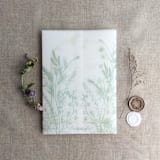 "Sage English botanical garden floral vellum wrap for 5x7 card | pack of 10" - Invitation Jackets and Overlays in green by Ivory Invitations