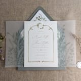 "Sage English botanical garden floral vellum wrap for 5x7 card | pack of 10" - Invitation Jackets and Overlays in green by Ivory Invitations