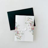 "Pink and blue  Wildflower Vellum Jacket for 5 x 7 Wedding Invitation, Set of 10" - Invitation Jackets and Overlays in pink by Eva Friesen
