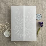 "White ink print Meadow flowers symmetry printed vellum wrap for 5x7 card | pack of 10" - Invitation Jackets and Overlays in white by Ivory Invitations