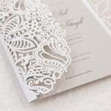 "Custom Laser Cut Jacket for 5x7 Card | Set of 10 | Envelopes Included" - Invitation Jackets and Overlays in white by Self Stationery