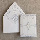 "Grace floral steel blue vellum wrap for 5x7 card | pack of 10" - Invitation Jackets and Overlays in blue by Ivory Invitations