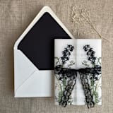 "Eleanor black floral botanic garden printed vellum wrap for 5x7 card | pack of 10" - Invitation Jackets and Overlays in black by Ivory Invitations