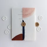 "Navy blush minimalist watercolor block printed vellum wrap for 5x7 card | pack of 10" - Invitation Jackets and Overlays in multicolorassorted-colors by Ivory Invitations