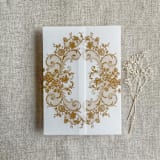 "Gold La belle rose lace printed vellum wrap for 5x7 card | pack of 10" - Invitation Jackets and Overlays in gold by Ivory Invitations