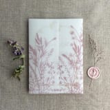 "Mauve English botanical garden floral vellum wrap for 5x7 card | pack of 10" - Invitation Jackets and Overlays in pink by Ivory Invitations