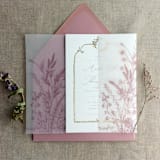 "Mauve English botanical garden floral vellum wrap for 5x7 card | pack of 10" - Invitation Jackets and Overlays in pink by Ivory Invitations