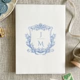 "Custom blue crest and initials vellum wrap for invitations | Set of 10" - Invitation Jackets and Overlays in blue by Maria Ferrer G.