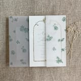 "Sage French roses lace floral printed vellum wrap for 5x7 card | pack of 10" - Invitation Jackets and Overlays in green by Ivory Invitations