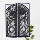 "Navy, Art Deco, Laser Cut Invitation Jacket, Qty 10" - Invitation Jackets and Overlays in blue by The Savage Label