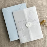 "Camelia floral white ink printed vellum wrap for 5x7 card | pack of 10" - Invitation Jackets and Overlays in white by Ivory Invitations