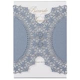 "Dusty Blue Lace Laser Cut Jacket for 5x7 Card | Set of 10 | Envelopes Included" - Invitation Jackets and Overlays in blue by Self Stationery