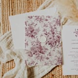 "Burgundy Toile Vellum Jacket for 5 x 7 Wedding Invitations (Set of 10)" - Invitation Jackets and Overlays in red by Caroline Russo