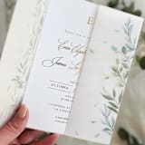 "Watercolor Greenery Vellum Jackets for 5x7 Wedding Invitations | Set of 10" - Invitation Jackets and Overlays in green by Self Stationery