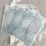 "Dusty blue ornamental gate vellum jacket for invitations | Set of 10" - Invitation Jackets and Overlays in blue by Orchid Studio