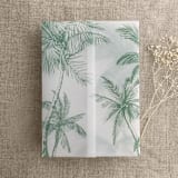 "Palm trees beach side sage printed vellum wrap for 5x7 card | pack of 10" - Invitation Jackets and Overlays in green by Ivory Invitations