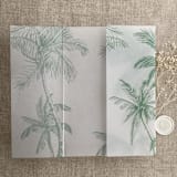 "Palm trees beach side sage printed vellum wrap for 5x7 card | pack of 10" - Invitation Jackets and Overlays in green by Ivory Invitations