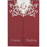 "Custom Laser Cut Cover with Names and Flowers Motif | Set of 10 | Envelopes Included" - Invitation Jackets and Overlays in red by Self Stationery