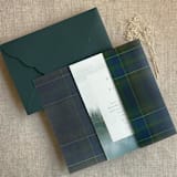 "Plaid lovers green blue tartan printed vellum wrap for 5x7 card  | pack of 10" - Invitation Jackets and Overlays in green by Ivory Invitations