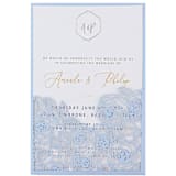 "Blue Laser Cut Invitation Pocket for 5x7 Card | Set of 10 | Envelopes Included" - Invitation Jackets and Overlays in blue by Self Stationery