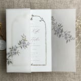 "Lauren minimalist blue floral garland printed vellum wrap for 5x7 card | pack of 10" - Invitation Jackets and Overlays in blue by Ivory Invitations