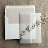 "Lauren minimalist blue floral garland printed vellum wrap for 5x7 card | pack of 10" - Invitation Jackets and Overlays in blue by Ivory Invitations