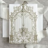 "Sage green ornamental gate jacket for invitations | Set of 10" - Invitation Jackets and Overlays in green by Maria Ferrer G.