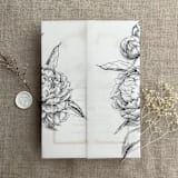 "Black etched grand peony floral printed vellum wrap for 5x7 card | pack of 10" - Invitation Jackets and Overlays in black by Ivory Invitations