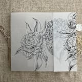 "Black etched grand peony floral printed vellum wrap for 5x7 card | pack of 10" - Invitation Jackets and Overlays in black by Ivory Invitations
