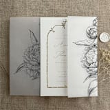 "Black etched grand peony floral printed vellum wrap for 5x7 card | pack of 10" - Invitation Jackets and Overlays in black by Ivory Invitations