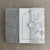 "Maeve botany pewter printed vellum wrap for 5x7 card | pack of 10" - Invitation Jackets and Overlays in green by Ivory Invitations