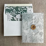 "Maeve botany pewter printed vellum wrap for 5x7 card | pack of 10" - Invitation Jackets and Overlays in green by Ivory Invitations