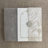 "Maeve botany reindeer printed vellum wrap for 5x7 card | pack of 10" - Invitation Jackets and Overlays in gold by Ivory Invitations