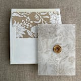 "Maeve botany reindeer printed vellum wrap for 5x7 card | pack of 10" - Invitation Jackets and Overlays in gold by Ivory Invitations
