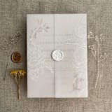"White ink print etched grand peony floral printed vellum wrap for 5x7 card  | pack of 10" - Invitation Jackets and Overlays in white by Ivory Invitations