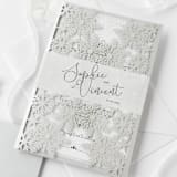"Silver Metallic Laser Cut Snowflakes Covers | Set of 10 | Envelopes Included" - Invitation Jackets and Overlays in silver by Self Stationery