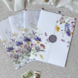 "Spring colorful wildflowers vellum jacket | Set of 10" - Invitation Jackets and Overlays in multicolor by Maria Ferrer G.