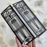 "Great Gatsby Gatefold Laser Cut Wedding Cover for 5x7 Card | Set of 10 | Envelopes Included" - Invitation Jackets and Overlays in black by Self Stationery