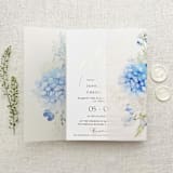"Blue Hydrangea Floral Printed Vellum Wrap for 5x7 Invitation Card, Set of 10" - Invitation Jackets and Overlays in blue by Self Stationery