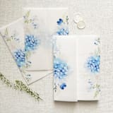 "Blue Hydrangea Floral Printed Vellum Wrap for 5x7 Invitation Card, Set of 10" - Invitation Jackets and Overlays in blue by Self Stationery