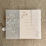 "White ink print minimalist baby's breath flower printed vellum wrap for 5x7 card  | pack of 10" - Invitation Jackets and Overlays in white by Ivory Invitations
