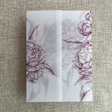 "Mulberry etched grand peony floral printed vellum wrap for 5x7 card  | pack of 10" - Invitation Jackets and Overlays in purple by Ivory Invitations