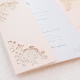 "NEW!!! Personalized Names Gatefold with Intricate Laser Cut Roses for 5x7 Card | Set of 10 | Envelopes Included" - Invitation Jackets and Overlays in multicolor by Self Stationery