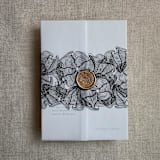 "Black Ruffled floral lace ribbon printed vellum wrap for 5x7 card | pack of 10" - Invitation Jackets and Overlays in black by Ivory Invitations