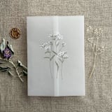 "White finch wild flower branch printed vellum wrap for 5x7 card | pack of 10" - Invitation Jackets and Overlays in white by Ivory Invitations