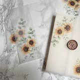 "Sunflower and Eucalyptus Vellum (10 pack)" - Invitation Jackets and Overlays in clear by Carley Zuercher